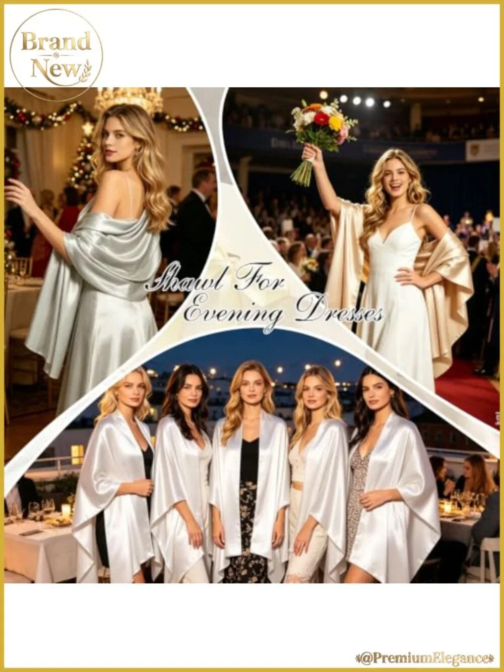 Satin Shawl Wrap Long Silky Formal Scarf for Women